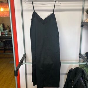 Love, Fire black poly silk slip dress.